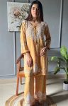FANCY RAYON EMBROIDERY WORK KURTI PALAZZO SET CREAM