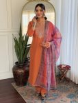 FANCY RAYON EMBROIDERY WORK TOP BOTTOM WITH DUPATTA ORANGE