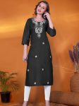FANCY RAYON SLUB EMBROIDERY WORK KURTI BLACK