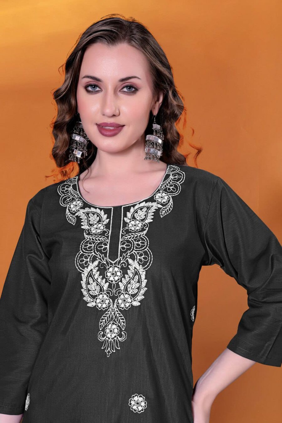 FANCY RAYON SLUB EMBROIDERY WORK KURTI FESTIVE WEAR WHOLESALE PRICE ETHNIC GARMENT (12)