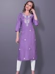 FANCY RAYON SLUB EMBROIDERY WORK KURTI LAVENDER