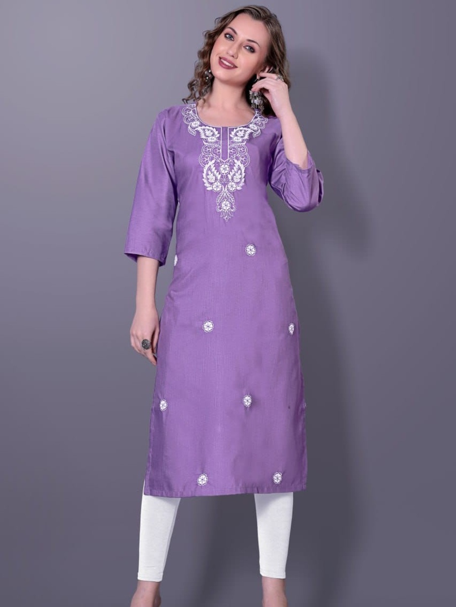 FANCY RAYON SLUB EMBROIDERY WORK KURTI FESTIVE WEAR WHOLESALE PRICE ETHNIC GARMENT (9)
