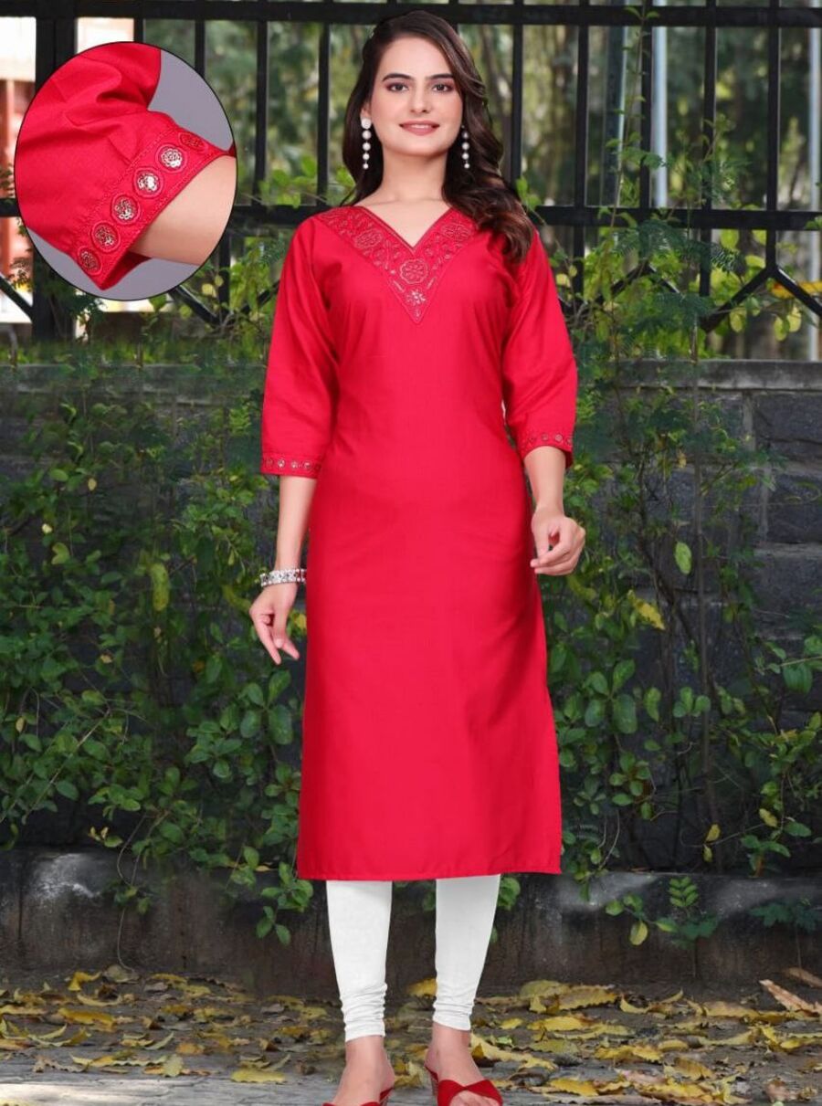 FANCY TESLA SEQUENCE WORK KURTI DAILY WEAR WHOLESALE PRICE ETHNIC GARMENT (11)