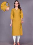 FANCY TESLA SEQUENCE WORK KURTI MUSTARD