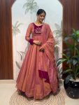 FANCY TISSUE SILK HAND WORK GOWN WITH DUPATTA PINK