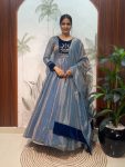 FANCY TISSUE SILK HAND WORK GOWN WITH DUPATTA BLUE