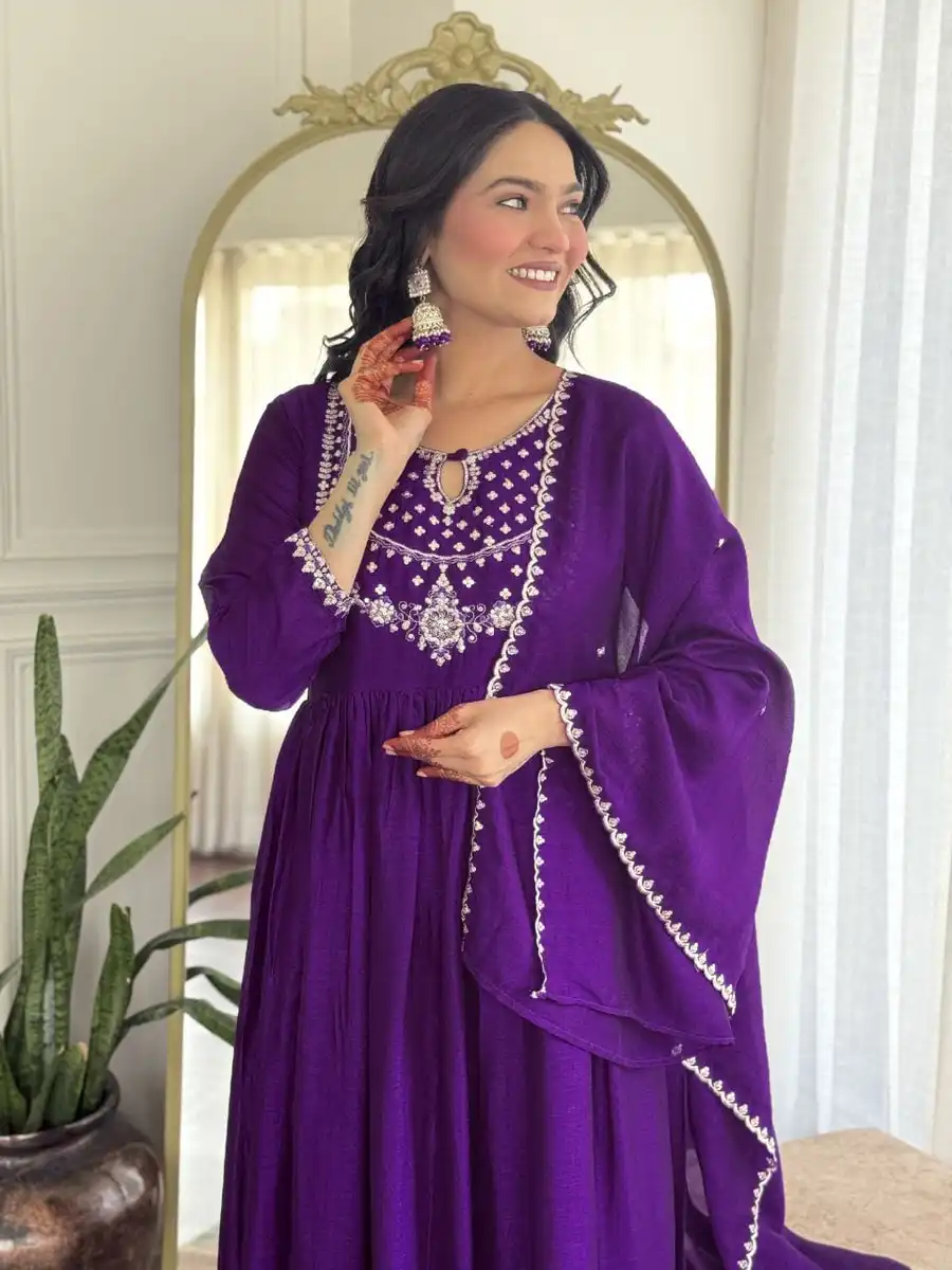 FANCY VICHITRA EMBROIDERY WORK TOP BOTTOM WITH DUPATTA FESTIVE WEAR WHOLESALE PRICE ETHNIC GARMENT (1)