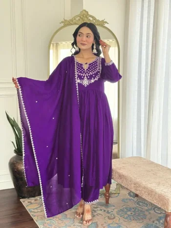 FANCY VICHITRA EMBROIDERY WORK TOP BOTTOM WITH DUPATTA PURPLE