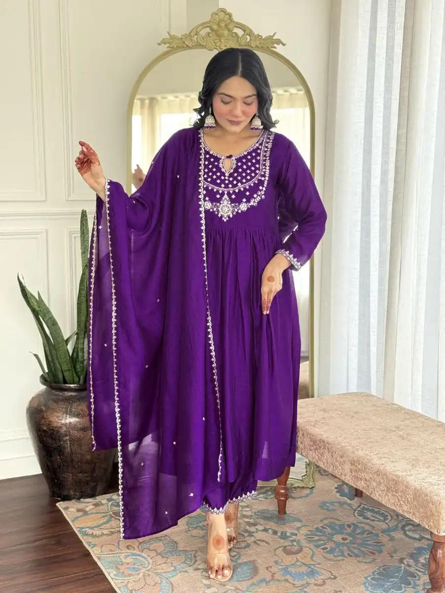 FANCY VICHITRA EMBROIDERY WORK TOP BOTTOM WITH DUPATTA FESTIVE WEAR WHOLESALE PRICE ETHNIC GARMENT (5)