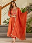 FANCY VICHITRA SILK EMBROIDERY WORK TOP BOTTOM WITH DUPATTA ORANGE