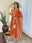 FANCY VICHITRA SILK EMBROIDERY WORK TOP BOTTOM WITH DUPATTA  ORANGE