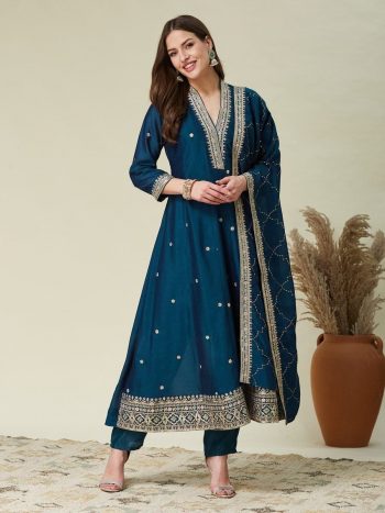 FANCY VICHITRA SILK EMBROIDERY WORK TOP BOTTOM WITH DUPATTA RAMA
