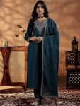 FANCY VICHITRA SILK SEQUENCE CODING EMBROIDERY WORK TOP BOTTOM WITH DUPATTA NAVY BLUE