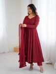 FASHIONABLE GEORGETTE LUKHNOWI SEQUENCE WORK ANARKALI GOWN BOTTOM WITH DUPATTA MAROON