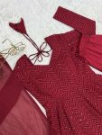 FASHIONABLE GEORGETTE LUKHNOWI SEQUENCE WORK ANARKALI GOWN BOTTOM WITH DUPATTA WEDDING WEAR WHOLESALE PRICE ETHNIC GARMENT (1)