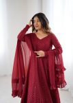 FASHIONABLE GEORGETTE LUKHNOWI SEQUENCE WORK ANARKALI GOWN BOTTOM WITH DUPATTA WEDDING WEAR WHOLESALE PRICE ETHNIC GARMENT (1)