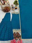 GEORGETTE EMBROIDERY SEQUENCE WORK WITH RIVET MOTI WORK HAND WORK TOP SHARARA WITH DUPATTA FESTIVE WEAR WHOLESALE PRICE ETHNIC GARMENT (10)