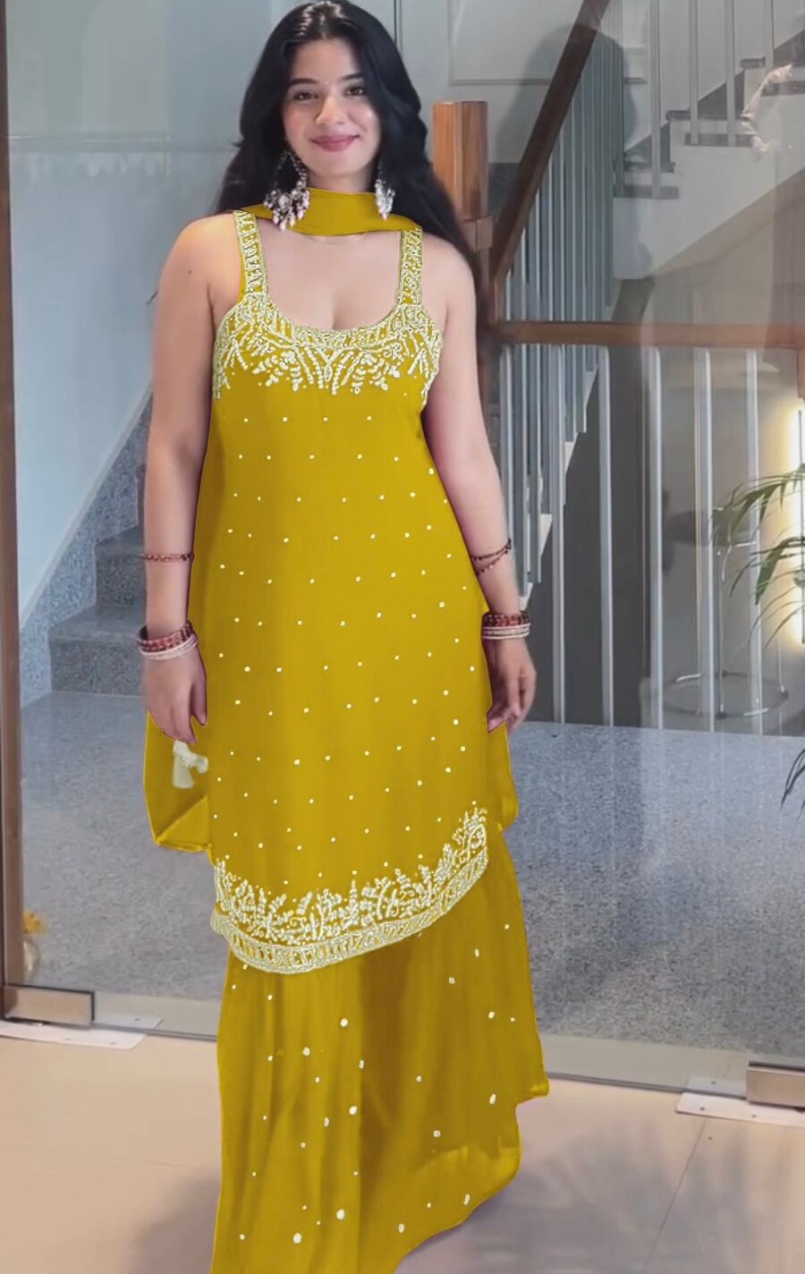 GEORGETTE EMBROIDERY SEQUENCE WORK WITH RIVET MOTI WORK HAND WORK TOP SHARARA WITH DUPATTA FESTIVE WEAR WHOLESALE PRICE ETHNIC GARMENT (6)