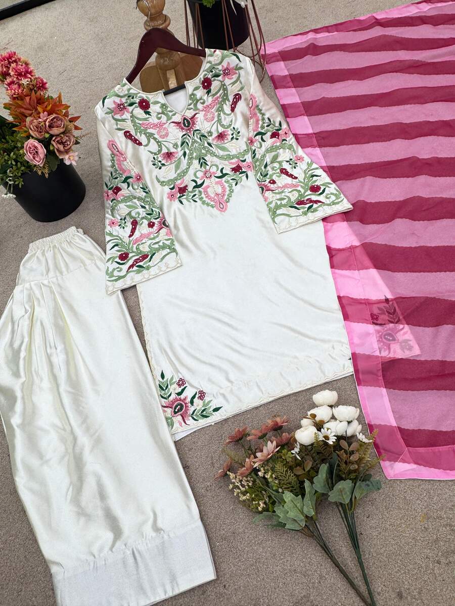 GORGEOUS CREPE SILK EMBROIDERY SEQUENCE WORK TOP PATIYALA WITH DUPATTA FESTIVE WEAR WHOLESALE PRICE ETHNIC GARMENT (1)