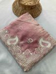 LATEST CHIFFON SILK EMBROIDERY WITH PIPING BORDER WORK SAREE WITH UNSTITCHED PARTY WEAR WHOLESALE PRICE ETHNIC GARMENT (6)