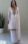 LATEST GEORGETTE EMBROIDERY AND CODING DORI SEQUENCE WORK TOP PALAZZO WITH DUPATTA WHITE