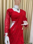 LATEST GEORGETTE EMBROIDERY SEQUENCE WORK WITH BACK PATCH LACE WORK SAREE WITH STITCHED BLOUSE PARTY WEAR WHOLESALE PRICE ETHNIC GARMENT (12)