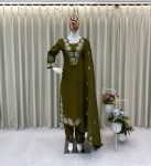 LATEST RAYON SLUB COTTON EMBROIDERY WITH KODI LATKAN LACE WORK TOP BOTTOM WITH DUPATTA MEHNDI