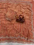 LATEST SPACE SILK BEADS AND SEQUENCE EMBROIDERY WORK SAREE WITH UNSTITCHED BLOUSE ORANGE