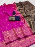 MODERN BANARASI SILK WEAVING WORK SAREE WITH UNSTITCHED BLOUSE PINK
