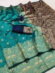 MODERN BANARASI SILK WEAVING WORK SAREE WITH UNSTITCHED BLOUSE RAMA