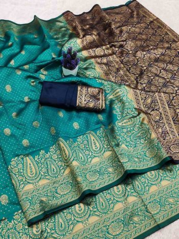 MODERN BANARASI SILK WEAVING WORK SAREE WITH UNSTITCHED BLOUSE RAMA