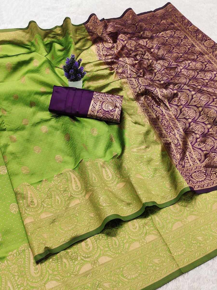 MODERN BANARASI SILK WEAVING WORK SAREE WITH UNSTITCHED BLOUSE FESTIVE WEAR WHOLESALE PRICE ETHNIC GARMENT (4)