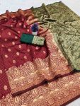 MODERN BANARASI SILK WEAVING WORK SAREE WITH UNSTITCHED BLOUSE MAROON