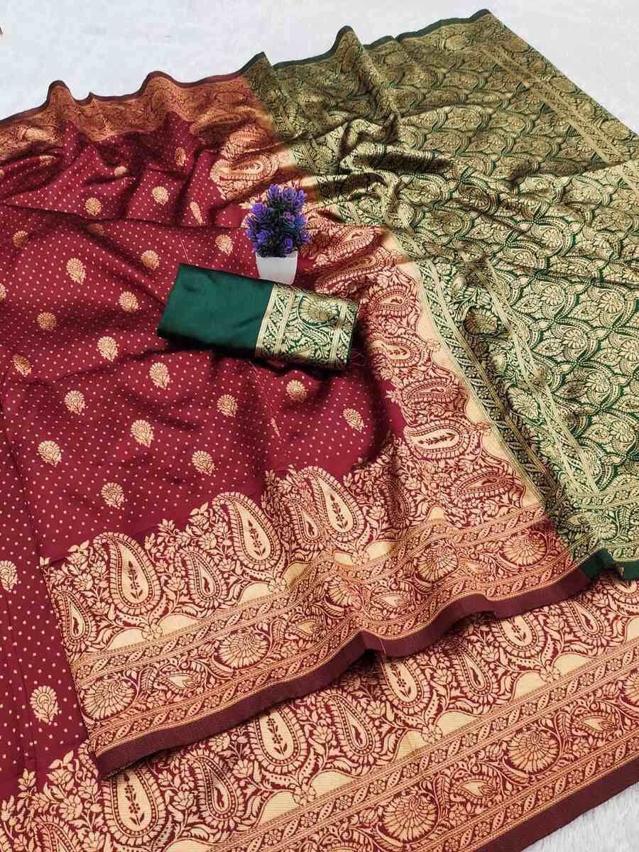MODERN BANARASI SILK WEAVING WORK SAREE WITH UNSTITCHED BLOUSE FESTIVE WEAR WHOLESALE PRICE ETHNIC GARMENT (5)