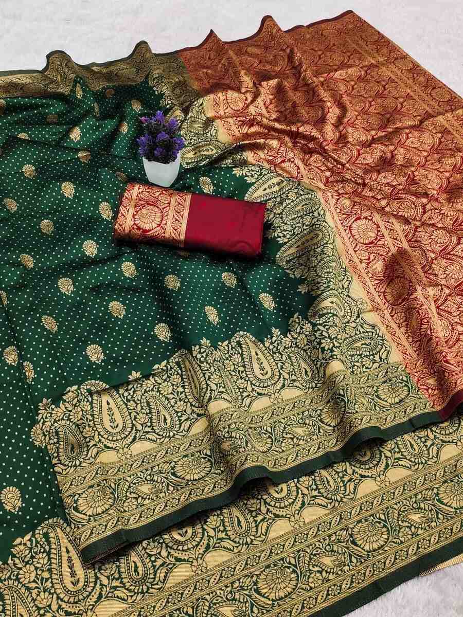 MODERN BANARASI SILK WEAVING WORK SAREE WITH UNSTITCHED BLOUSE FESTIVE WEAR WHOLESALE PRICE ETHNIC GARMENT (8)