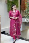 MODERN CHANDERI EMBROIDERY WORK TOP BOTTOM WITH DUPATTA PINK