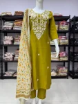 MODERN CHANDERI SILK CHIKANKARI WORK TOP BOTTOM WITH DUPATTA FESTIVE WEAR WHOLESALE PRICE ETHNIC GARMENT (11)