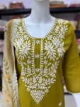 MODERN CHANDERI SILK CHIKANKARI WORK TOP BOTTOM WITH DUPATTA FESTIVE WEAR WHOLESALE PRICE ETHNIC GARMENT (11)