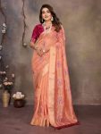 MODERN CHIFFON NET EMBROIDERY WITH SEQUENCE WORK SAREE WITH UNSTITCHED BLOUSE PEACH