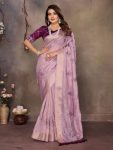 MODERN CHIFFON NET EMBROIDERY WITH SEQUENCE WORK SAREE WITH UNSTITCHED BLOUSE LAVENDER