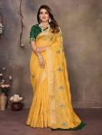 MODERN CHIFFON NET EMBROIDERY WITH SEQUENCE WORK SAREE WITH UNSTITCHED BLOUSE YELLOW