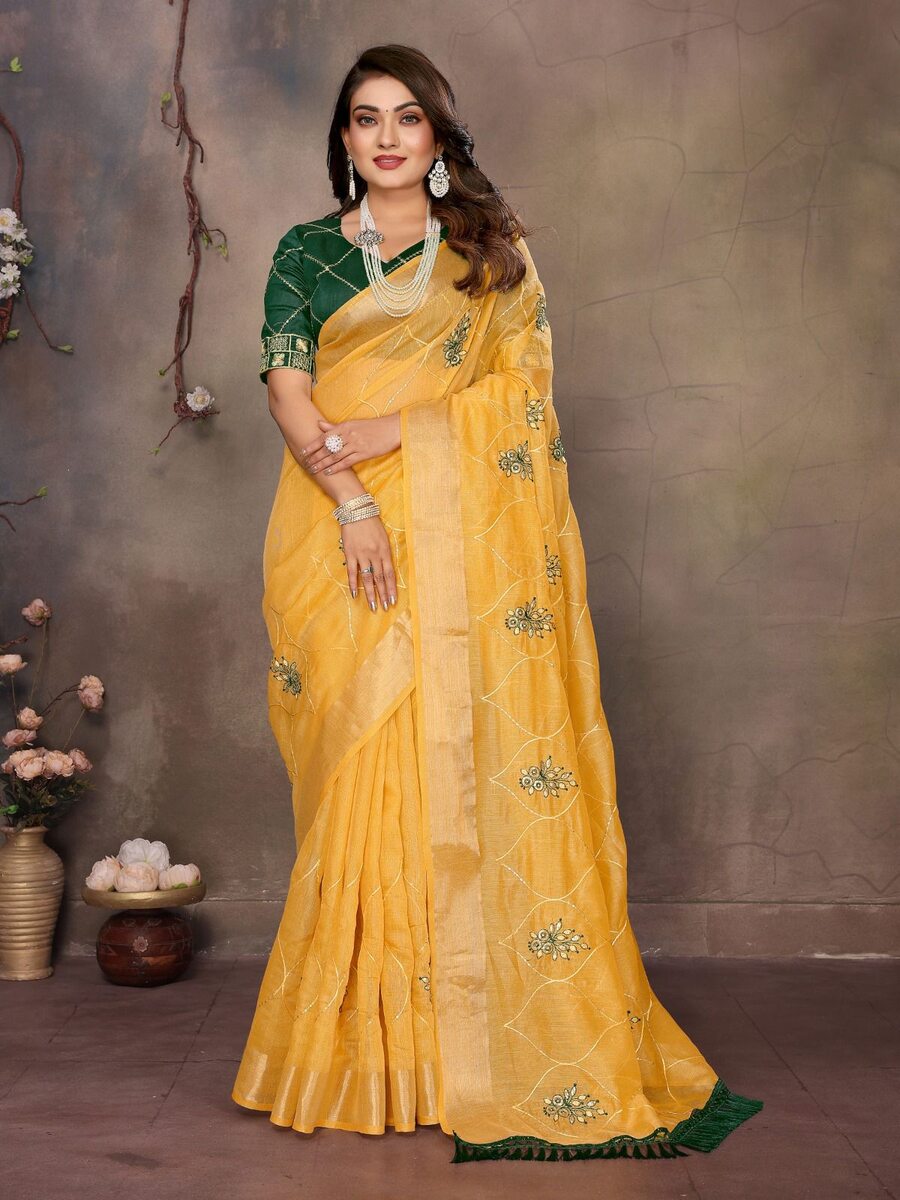 MODERN CHIFFON NET EMBROIDERY WITH SEQUENCE WORK SAREE WITH UNSTITCHED BLOUSE FESTIVE WEAR WHOLESALE PRICE ETHNIC GARMENT (5)