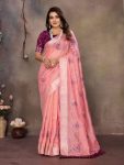 MODERN CHIFFON NET EMBROIDERY WITH SEQUENCE WORK SAREE WITH UNSTITCHED BLOUSE BABY PINK