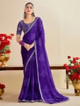 MODERN CHIFFON SILK BANDHANI PRINT WITH EMBROIDERY LACE BORDER WORK SAREE WITH UNSTITCHED BLOUSE PURPLE
