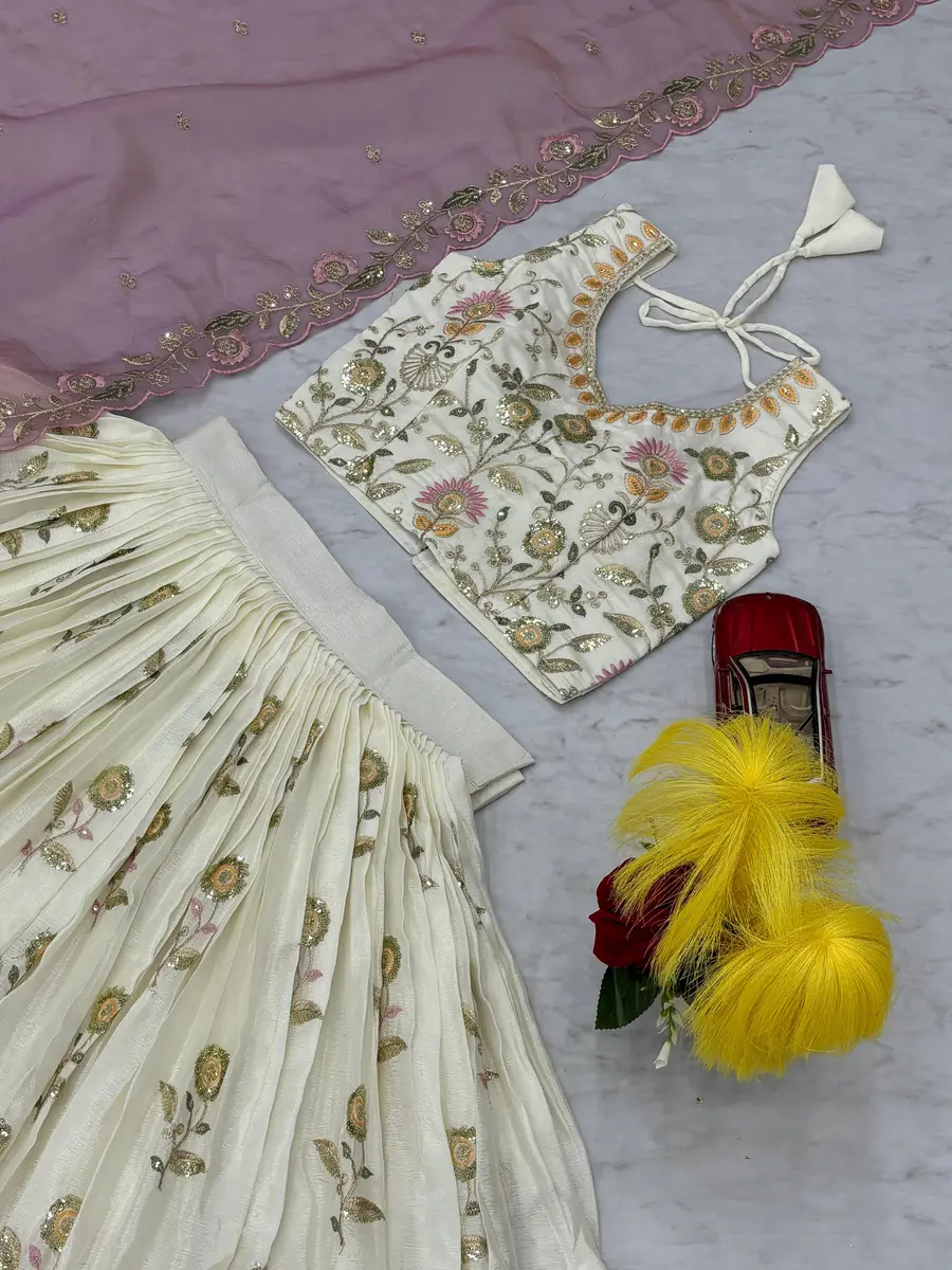 MODERN CHINON EMBROIDERY THREAD AND SEQUENCE WORK LEHENGA CHOLI WITH DUPATTA WEDDING WEAR WHOLESALE PRICE ETHNIC GARMENT (1)