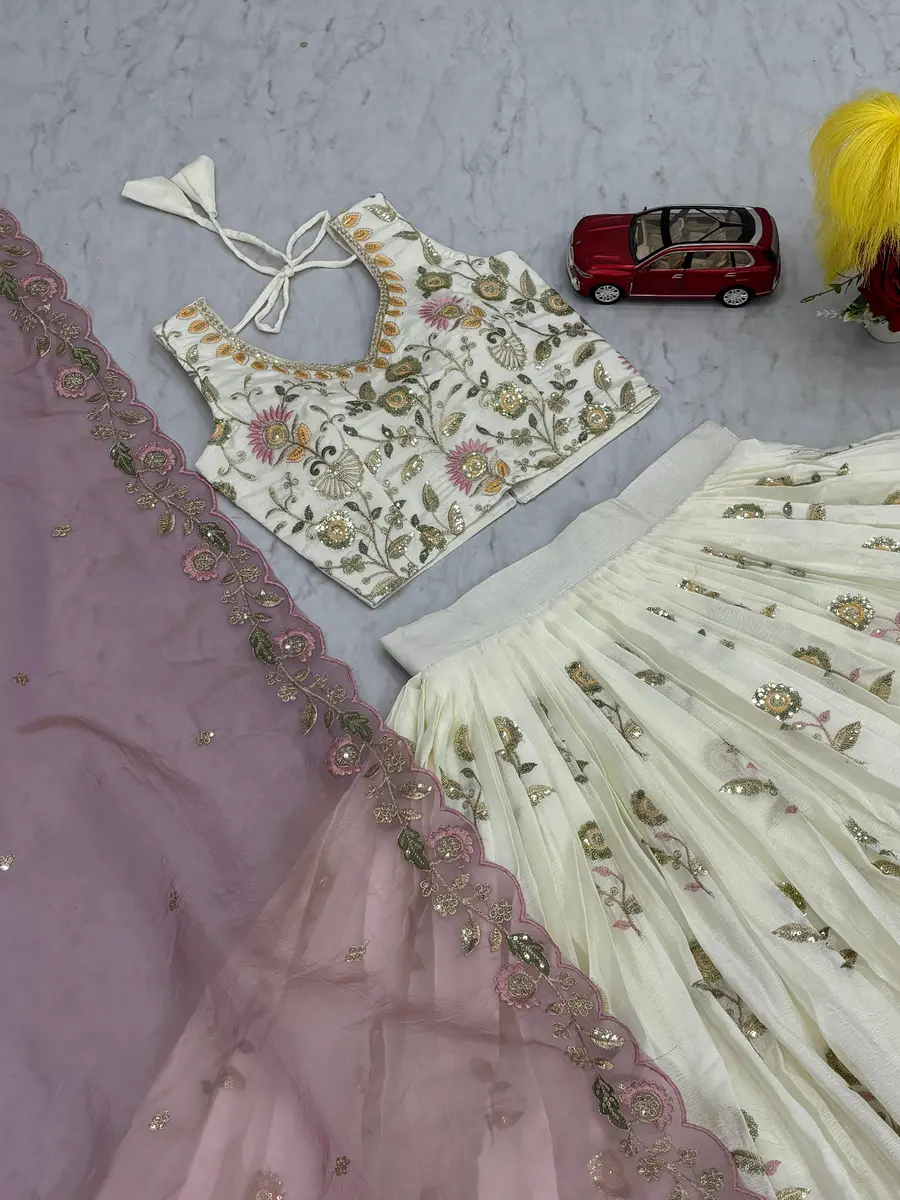 MODERN CHINON EMBROIDERY THREAD AND SEQUENCE WORK LEHENGA CHOLI WITH DUPATTA WEDDING WEAR WHOLESALE PRICE ETHNIC GARMENT (6)