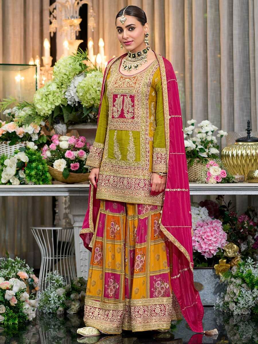 MODERN CHINON SILK CHIAN SEQUENCE WORK TOP PALAZZO WITH DUPATTA WEDDING WEAR WHOLESALE PRICE ETHNIC GARMENT (2)