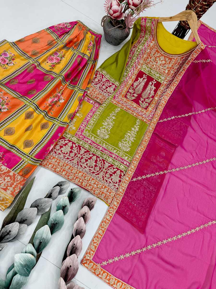 MODERN CHINON SILK CHIAN SEQUENCE WORK TOP PALAZZO WITH DUPATTA WEDDING WEAR WHOLESALE PRICE ETHNIC GARMENT (6)