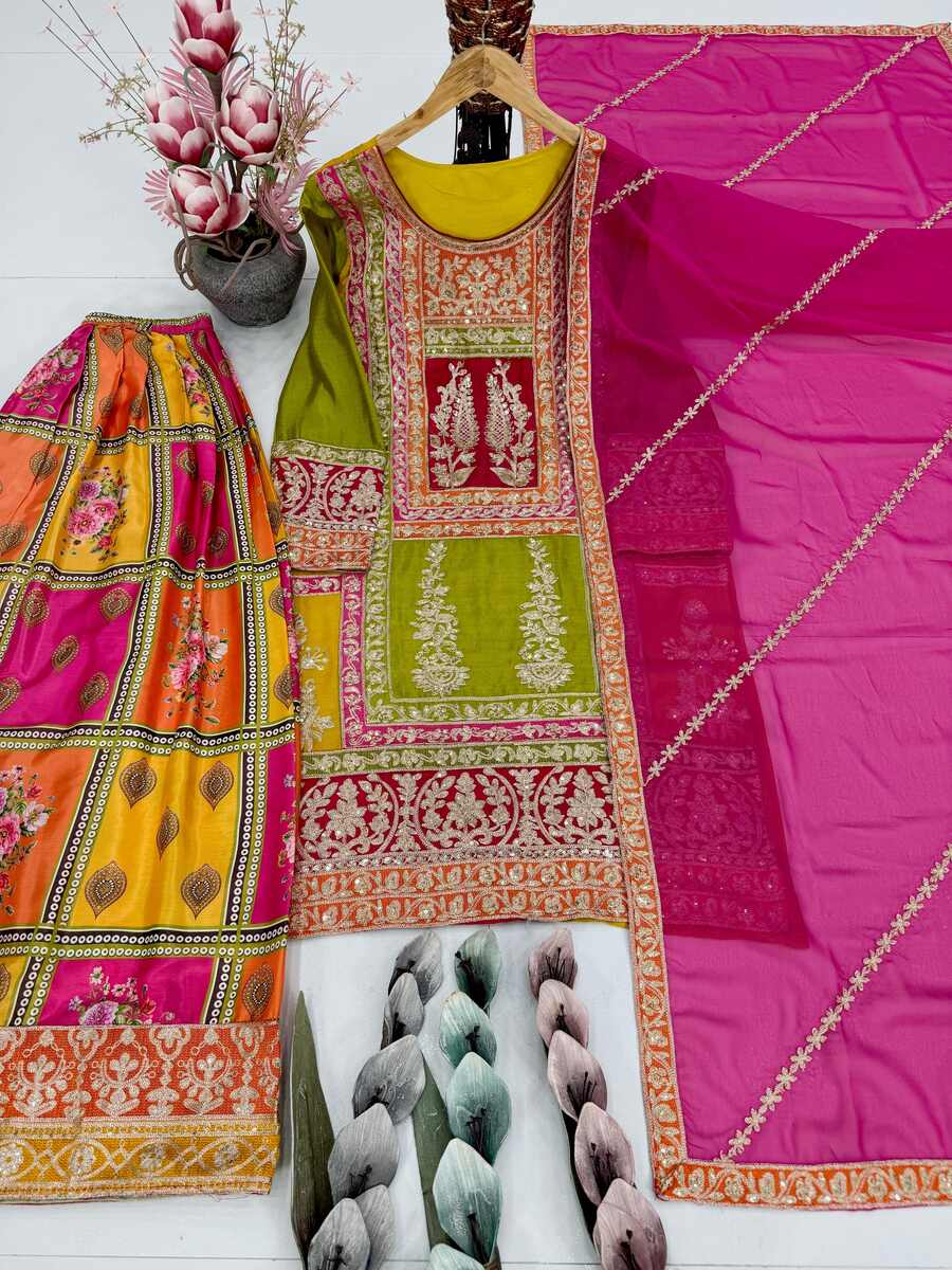 MODERN CHINON SILK CHIAN SEQUENCE WORK TOP PALAZZO WITH DUPATTA WEDDING WEAR WHOLESALE PRICE ETHNIC GARMENT (7)