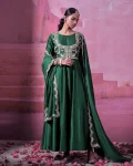 MODERN CHINON SILK EMBROIDERY SEQUENCE WORK GOWN KOTI WITH DUPATTA WEDDING WEAR WHOLESALE PRICE ETHNIC GARMENT (2)